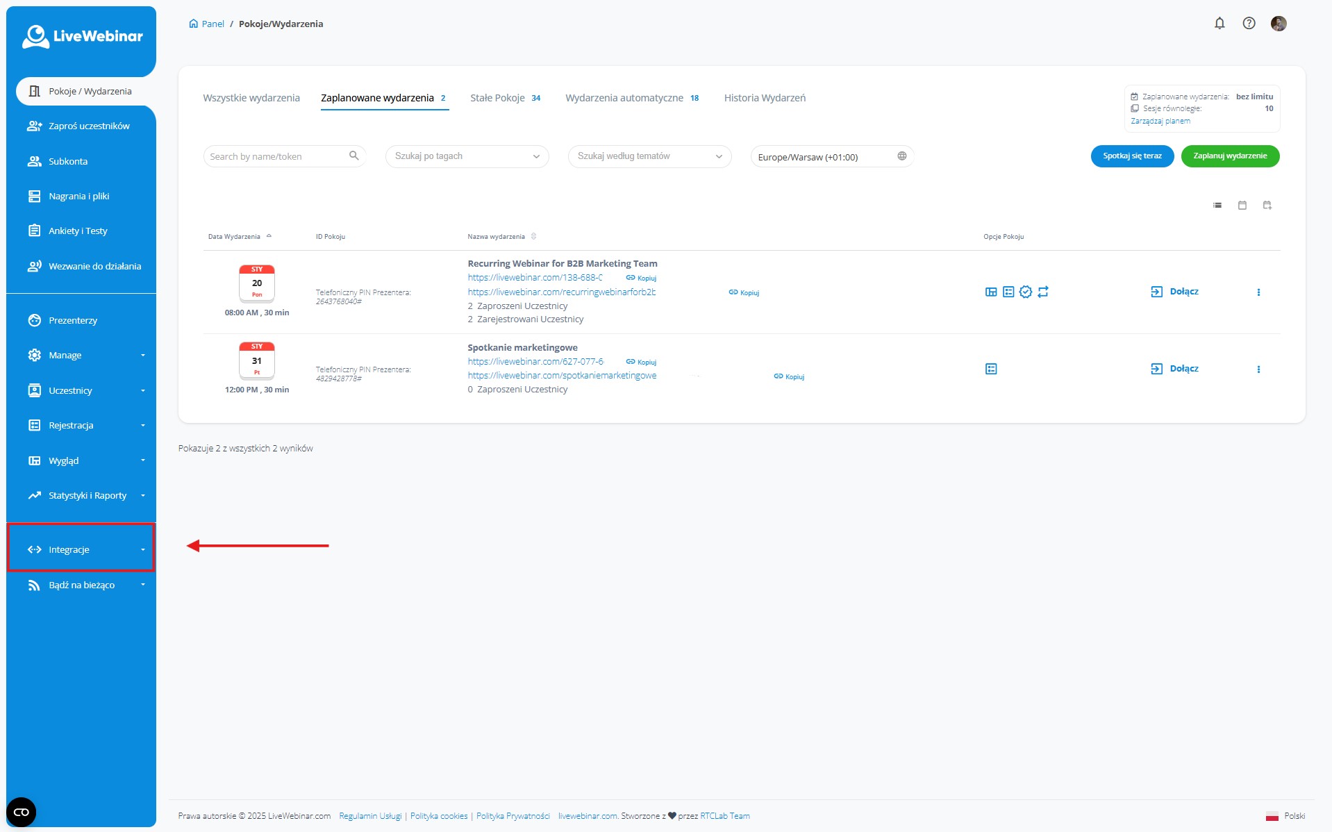 livewebinar salesmanago integracja