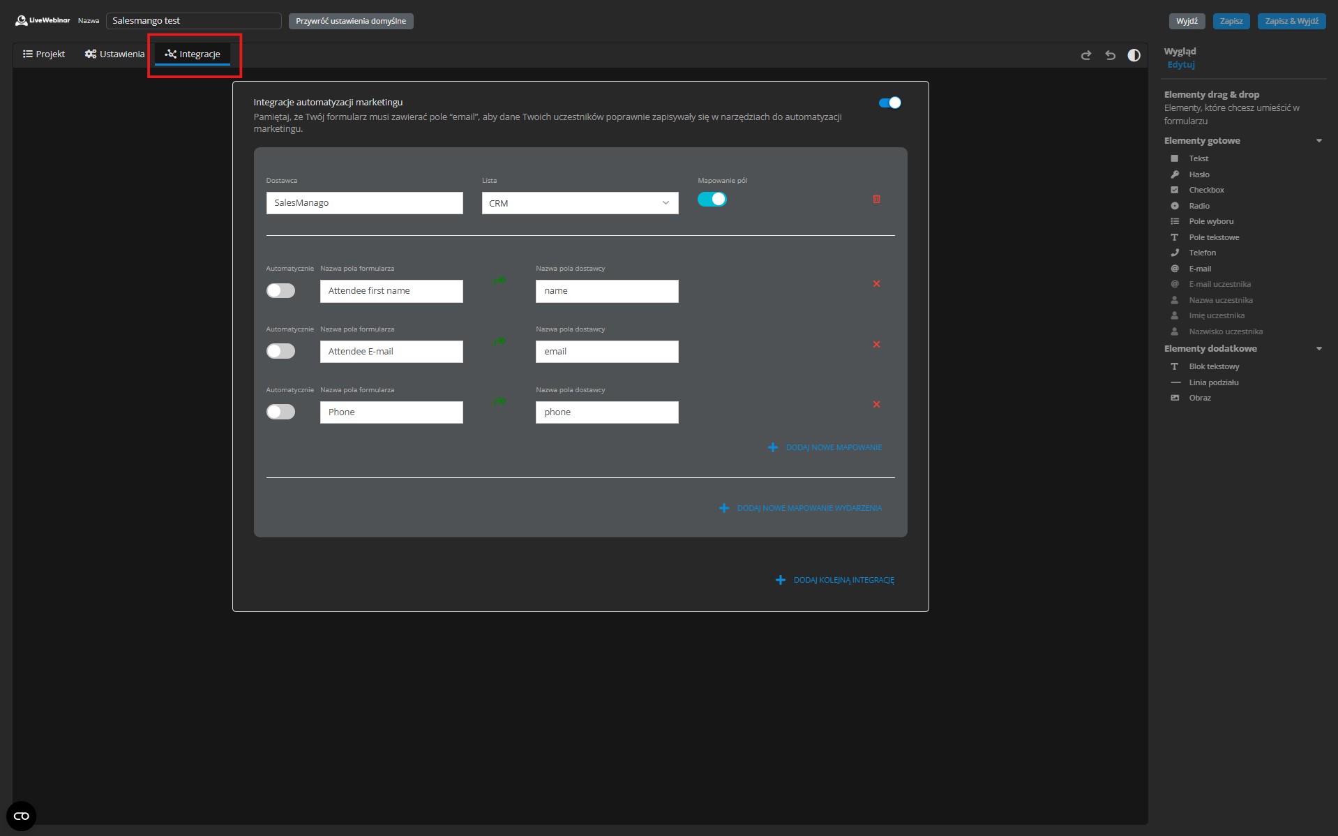 livewebinar salesmanago integracja