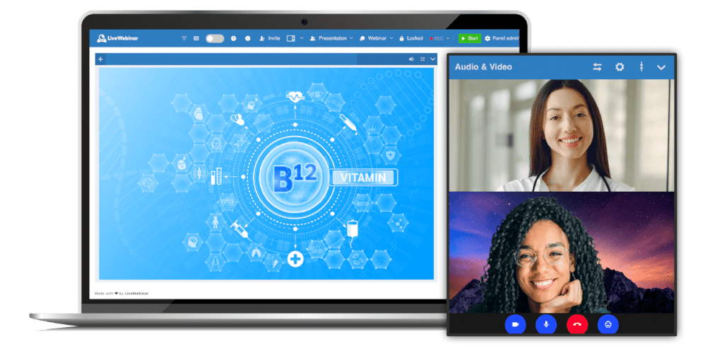 <span class="font-weight-light mb-0 text-left">A Videoconferencing Platform Dedicated</span><br><span class="mb-0 text-left">to the Medical and Pharmaceutical Industry</span>