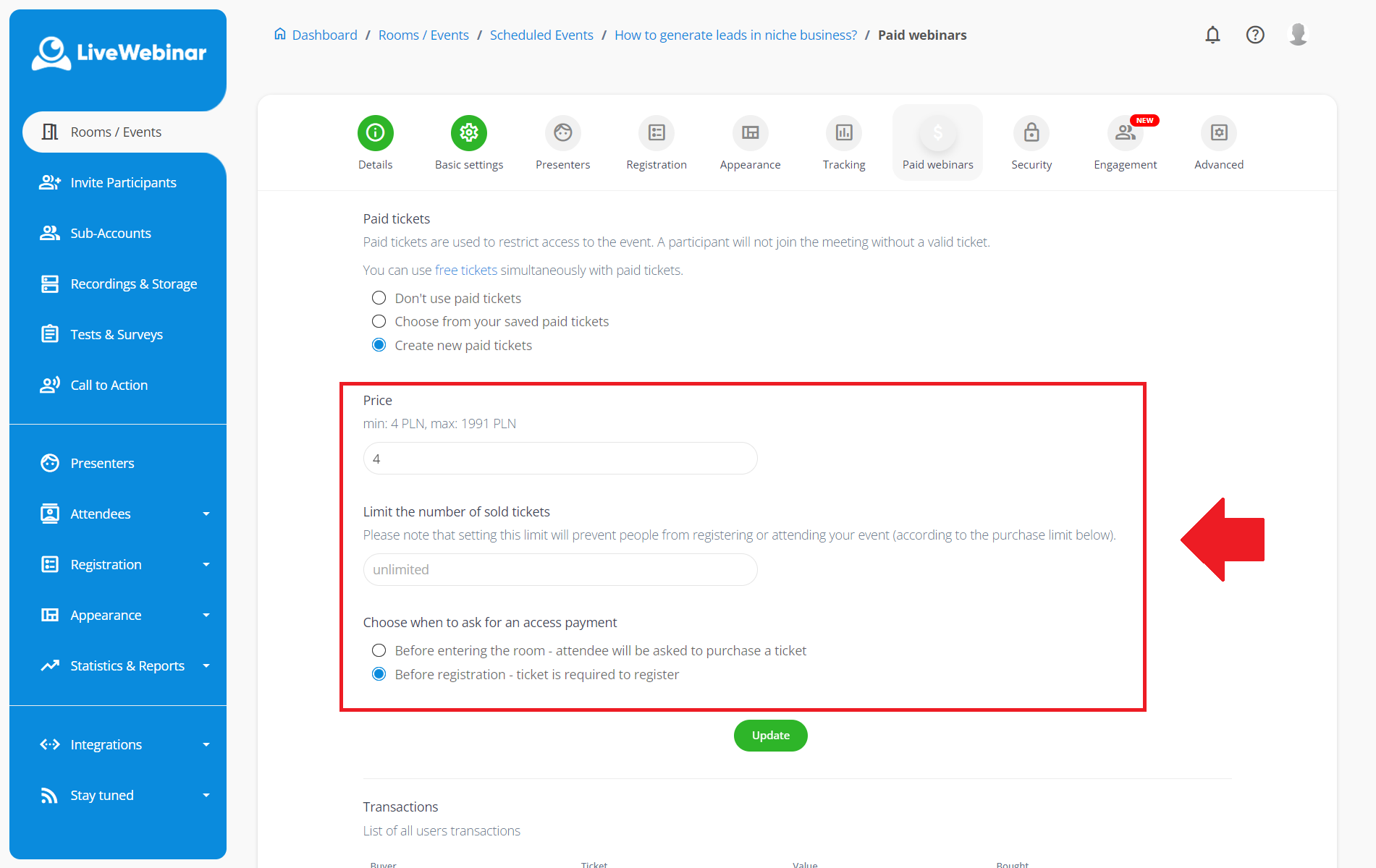 paid webinar tickets LiveWebinar